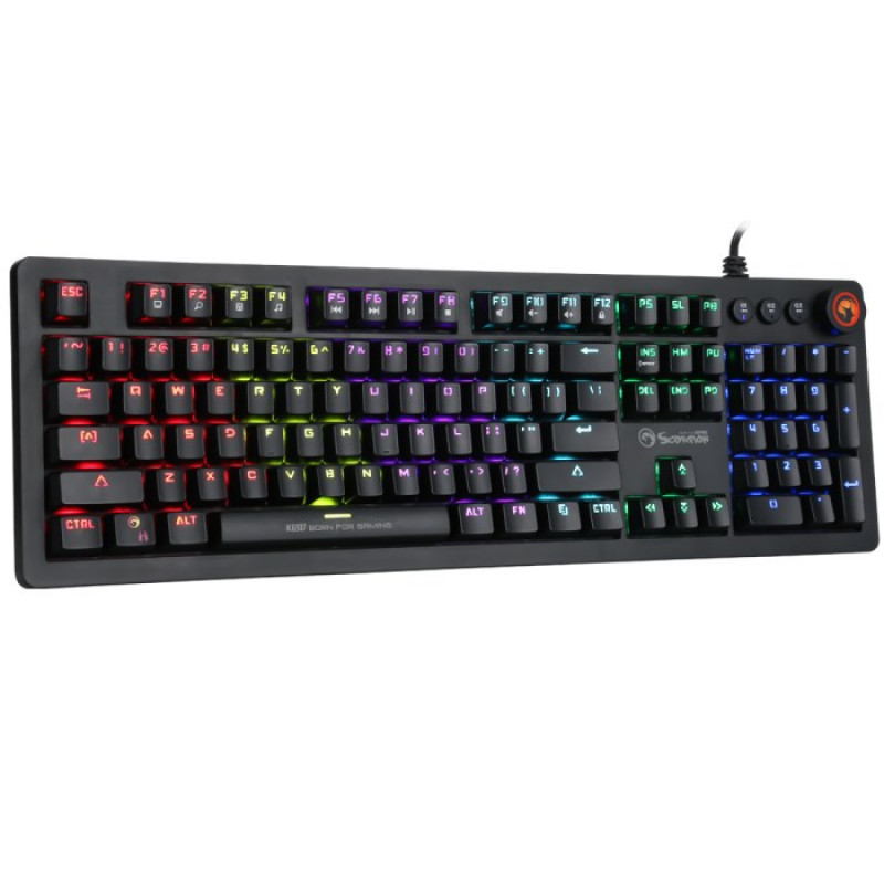 Klawiatura mechaniczna dla graczy Marvo KG917, układ US, RGB, przełączniki Jixian Blue, USB, czarna