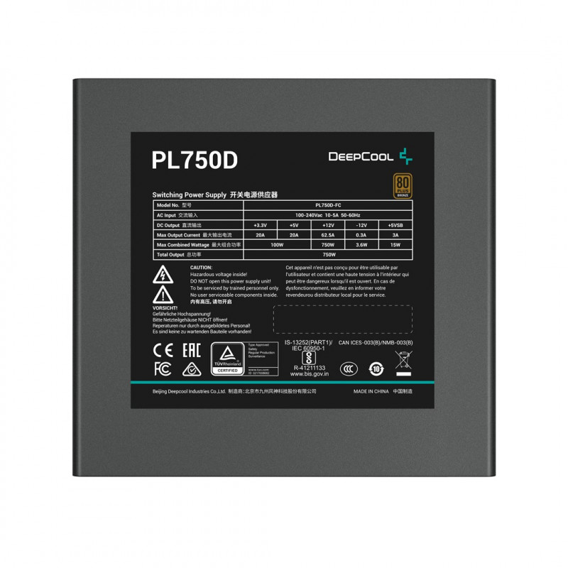 DeepCool PL750D R-PL750D-FC0B-EU zasilacz, 750 W, 20+4 pin ATX, czarny