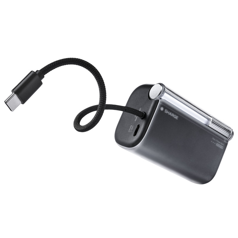 SHARGE Flow 3 powerbank, 10 000 mAh, 45 W PD, kabel USB-C, czarny