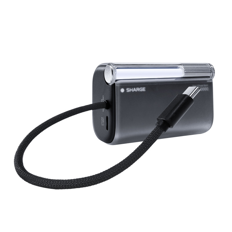 SHARGE Flow 3 powerbank, 10 000 mAh, 45 W PD, kabel USB-C, czarny