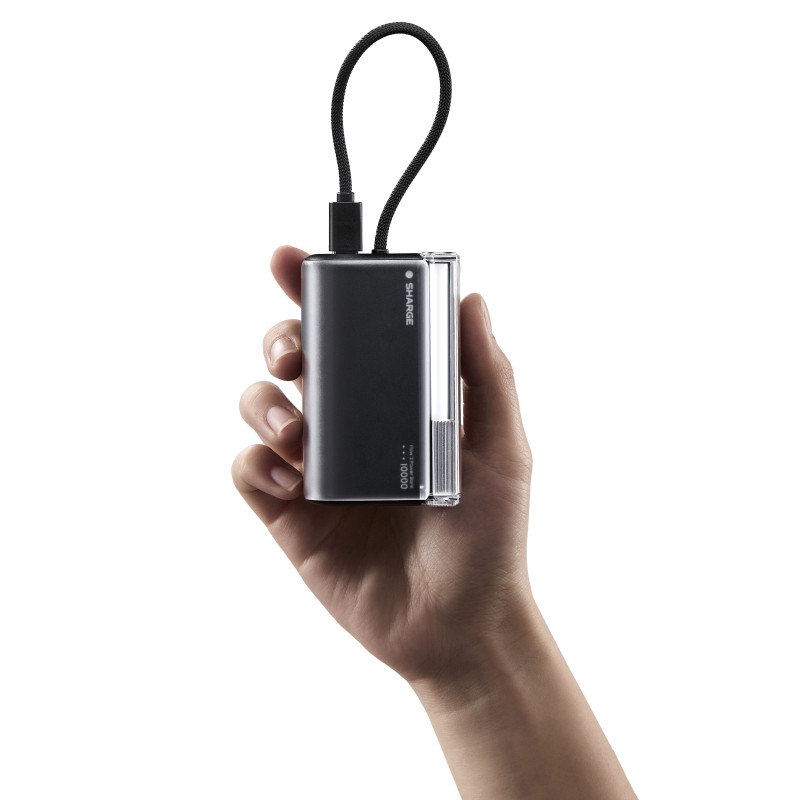SHARGE Flow 3 powerbank, 10 000 mAh, 45 W PD, kabel USB-C, czarny