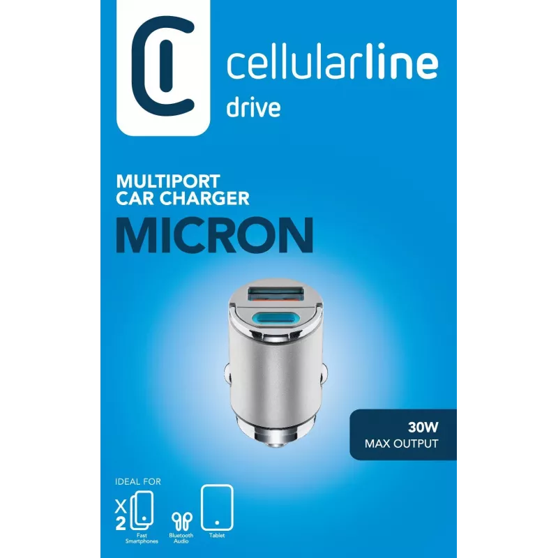 Cellularline Micron ładowarka samochodowa 30 W, wieloportowa USB-C/USB-A