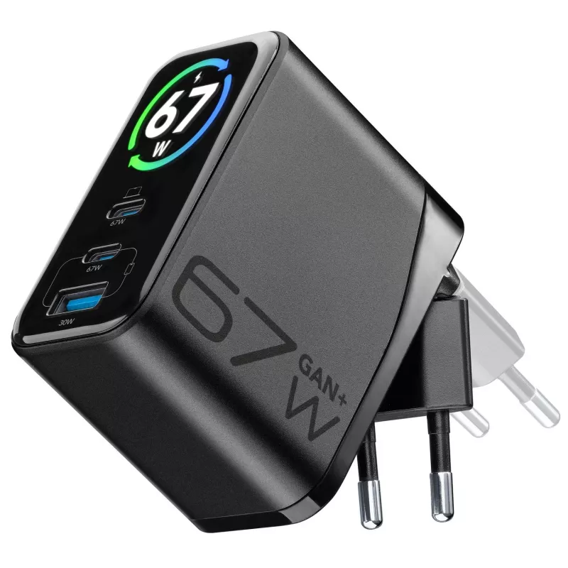 Cellularline TFT Multiport Charger 67 W szybka ładowarka, GaN, 2 x USB-C, 1 x USB-A