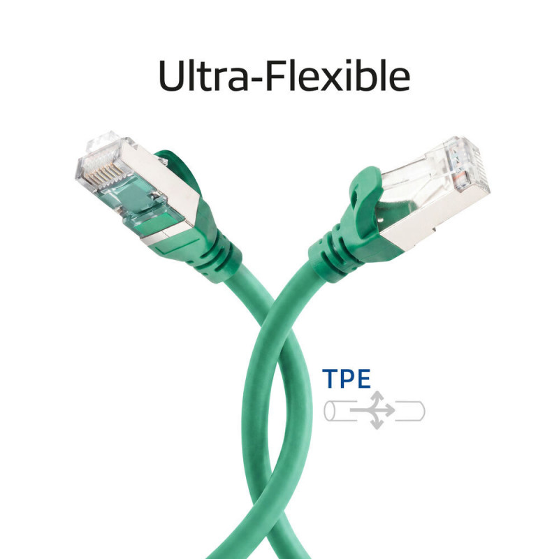 ACT FC2715 ultraelastyczny kabel krosowy S/FTP CAT6A, 15 m, TPE, z osłonami przeciw zaczepianiu, zielony