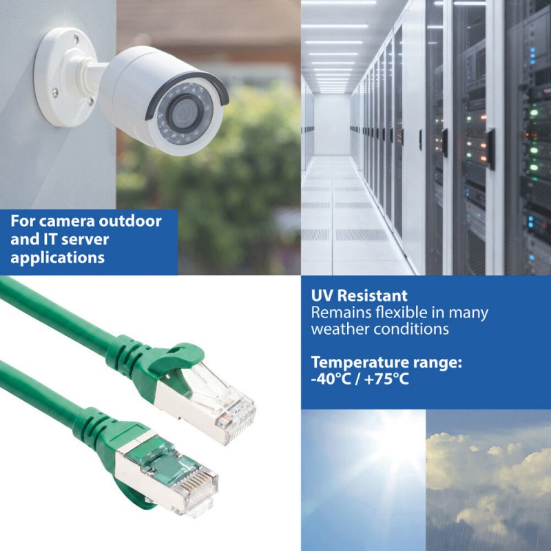 ACT FC2715 ultraelastyczny kabel krosowy S/FTP CAT6A, 15 m, TPE, z osłonami przeciw zaczepianiu, zielony