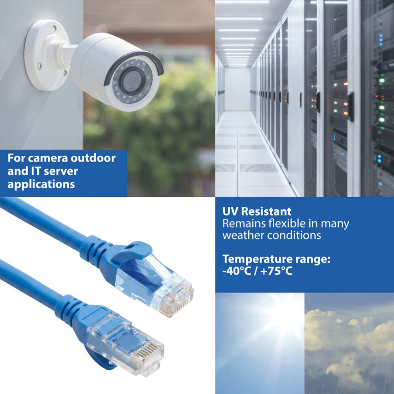 ACT FC1601 ultraelastyczny kabel krosowy CAT6A U/UTP z wtykami RJ45, 1 m, TPE, z osłonami zapobiegającymi zaczepianiu, niebieski