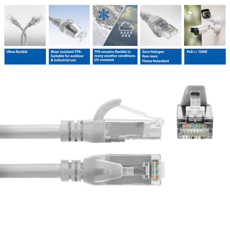 ACT FC1005 ultraelastyczny kabel krosowy, U/UTP CAT6A, TPE, snagless RJ45, 5 m, szary
