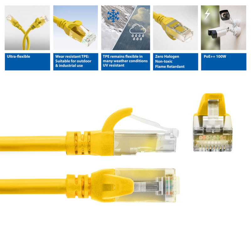ACT FC1807 U/UTP CAT6A TPE ultraelastyczny kabel krosowy z wtykami RJ45, 7 m, żółty