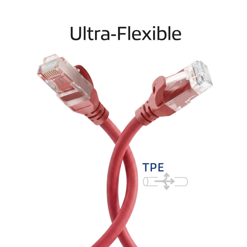 ACT FC1510 ultraelastyczny kabel krosowy U/UTP CAT6A, TPE, z osłoną zatrzasku, RJ45, 10 m, czerwony