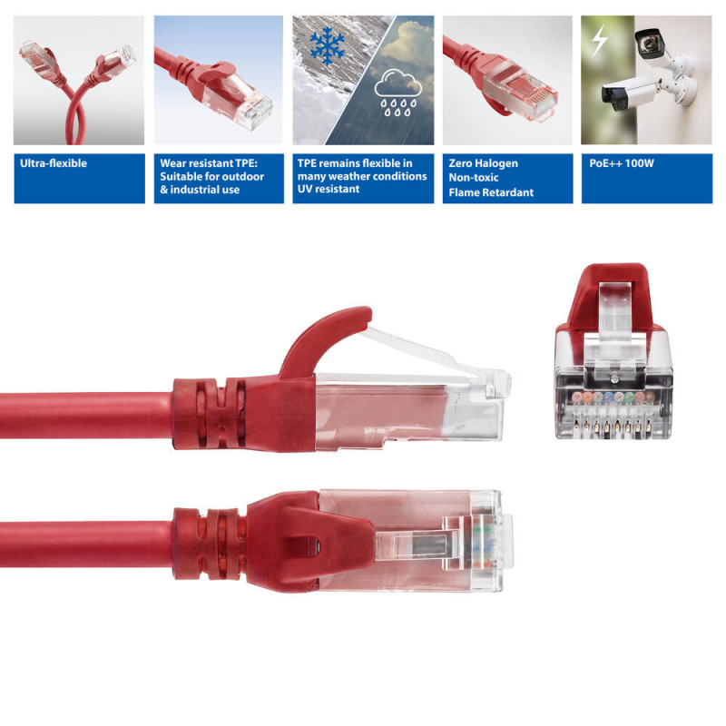 ACT FC1510 ultraelastyczny kabel krosowy U/UTP CAT6A, TPE, z osłoną zatrzasku, RJ45, 10 m, czerwony