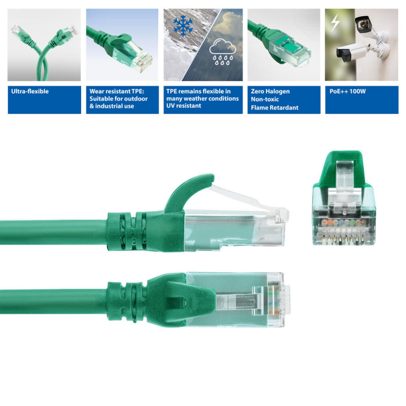 ACT FC1700 kabel krosowy U/UTP CAT6A, TPE, ultraelastyczny, RJ45, 0,5 m, zielony