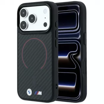 BMW BMW001265 M Kevlar Red Print Ring Metal Logo etui MagSafe do iPhone 18 Pro / 17 Pro, czarne