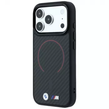 BMW BMW001265 M Kevlar Red Print Ring Metal Logo etui MagSafe do iPhone 18 Pro / 17 Pro, czarne