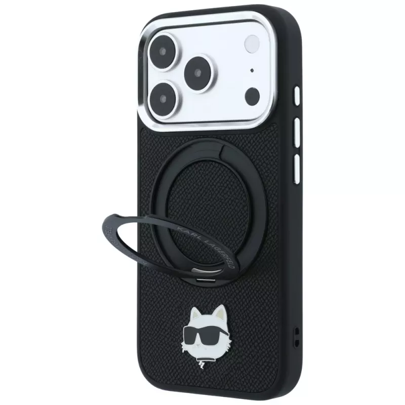 Karl Lagerfeld KF003216 Ring Stand 360 Choupette Head Pin MagSafe etui do iPhone 18 Pro Max / 17 Pro Max, czarne