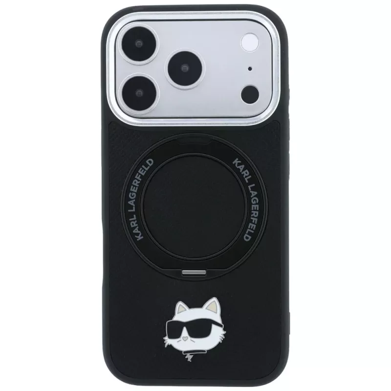 Karl Lagerfeld KF003216 Ring Stand 360 Choupette Head Pin MagSafe etui do iPhone 18 Pro Max / 17 Pro Max, czarne