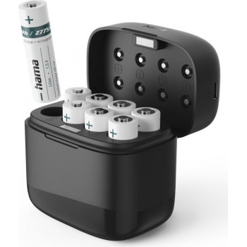 Hama ładowarka akumulatorów z 8x akumulatorami AA Li-Ion, 2000 mAh, ładowanie w pojedynczych gniazdach, USB-C