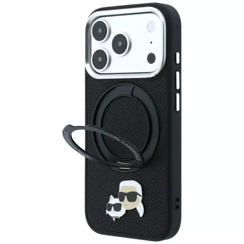 Karl Lagerfeld Ring Stand 360 Karl & Choupette Heads Pin etui z MagSafe do iPhone 18 Pro / 17 Pro, czarne