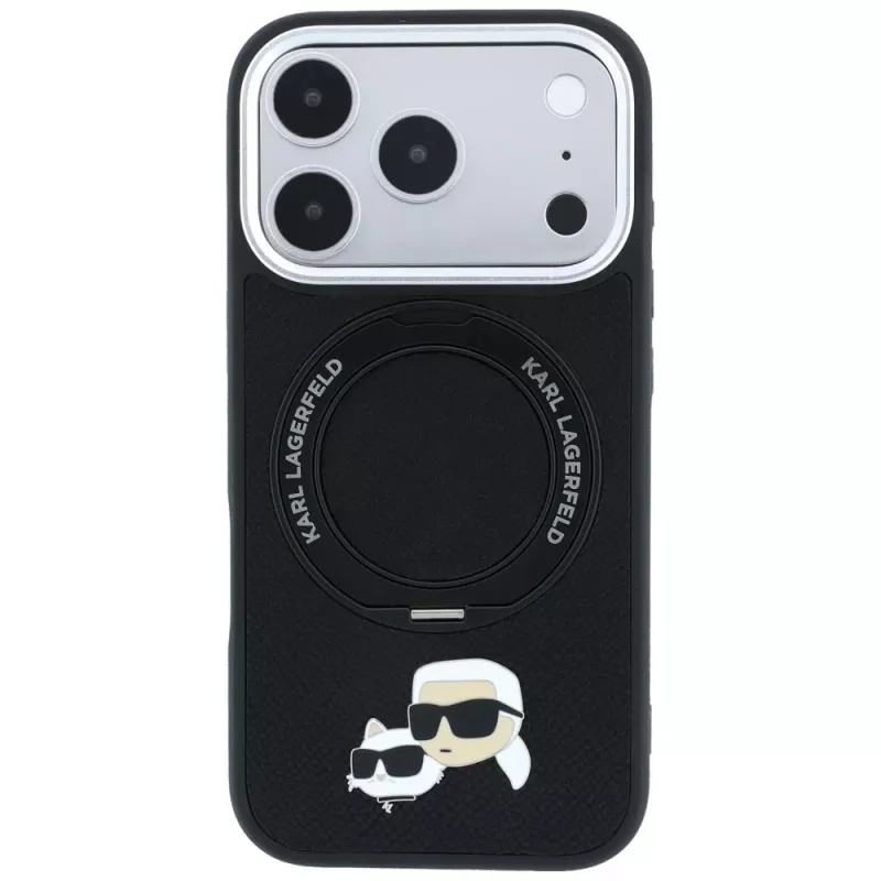 Karl Lagerfeld Ring Stand 360 Karl & Choupette Heads Pin etui z MagSafe do iPhone 18 Pro / 17 Pro, czarne