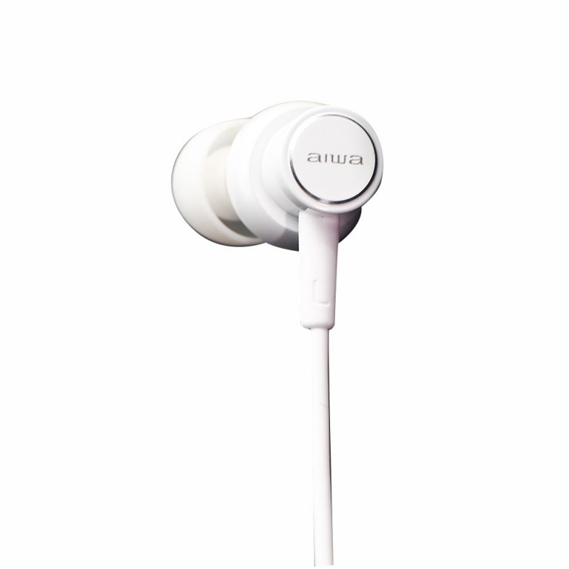 Aiwa ESTM-500W białe słuchawki douszne z mikrofonem, gniazdo 3,5 mm, przewodowe