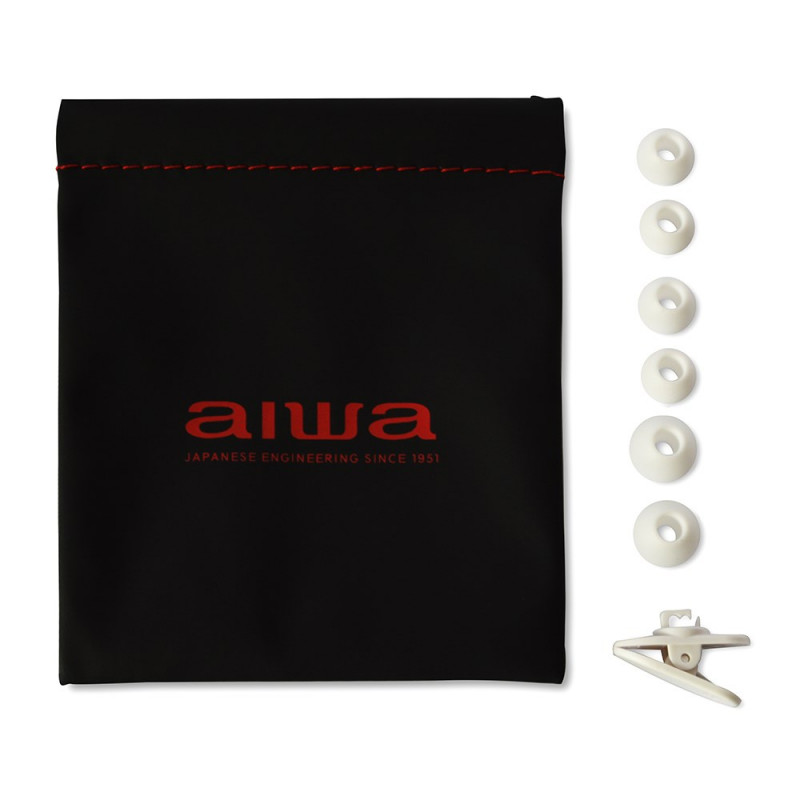 Aiwa ESTM-500W białe słuchawki douszne z mikrofonem, gniazdo 3,5 mm, przewodowe