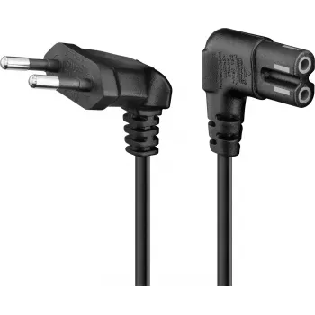 Goobay CEE 7/16 typ C – C7 kabel zasilający, kątowe złącza, 1,5 m, czarny