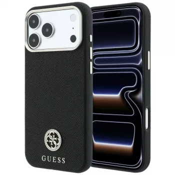 Guess GUE005533 Grained Round Strass Logo etui MagSafe do iPhone 18 Pro / 17 Pro, czarne