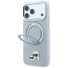 Etui Karl Lagerfeld KF003229 z pierścieniem-podstawką 360 Karl & Choupette Heads Pin MagSafe do iPhone 18 Pro / 17 Pro, szare