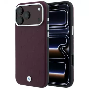 Etui BMW BMW001224 Sign Deboss Quilted Metal Logo MagSafe do iPhone 18 Pro Max / 17 Pro Max, bordowe