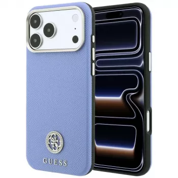 Etui Guess Grained Round Strass Logo MagSafe do iPhone 18 Pro Max / 17 Pro Max, niebieskie