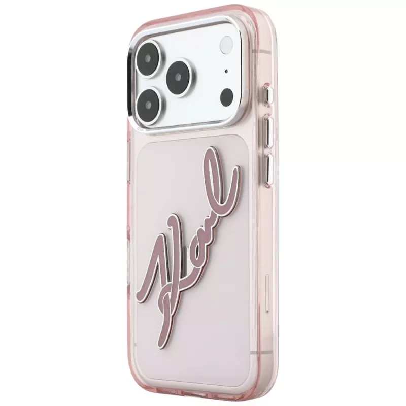 Karl Lagerfeld KF003384 IML Big Signature Resin Metal Frame etui do iPhone 18 Pro Max / 17 Pro Max, różowe