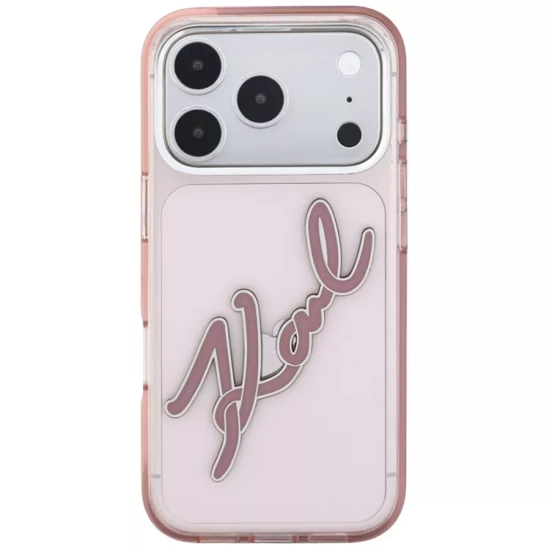 Karl Lagerfeld KF003384 IML Big Signature Resin Metal Frame etui do iPhone 18 Pro Max / 17 Pro Max, różowe