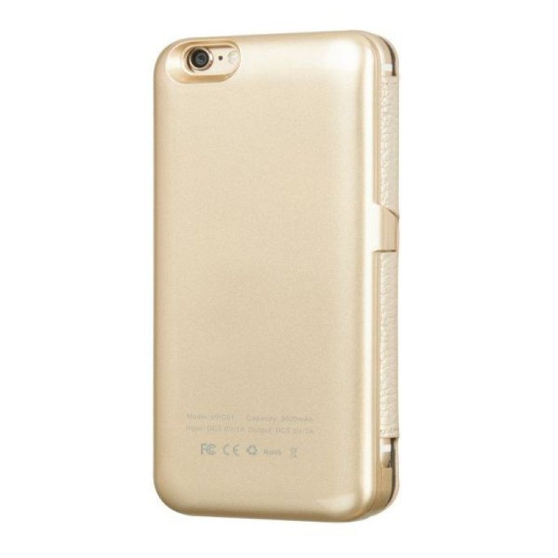 Hoco skórzane etui typu książka z powerbankiem 3000 mAh do Apple iPhone 6, złote