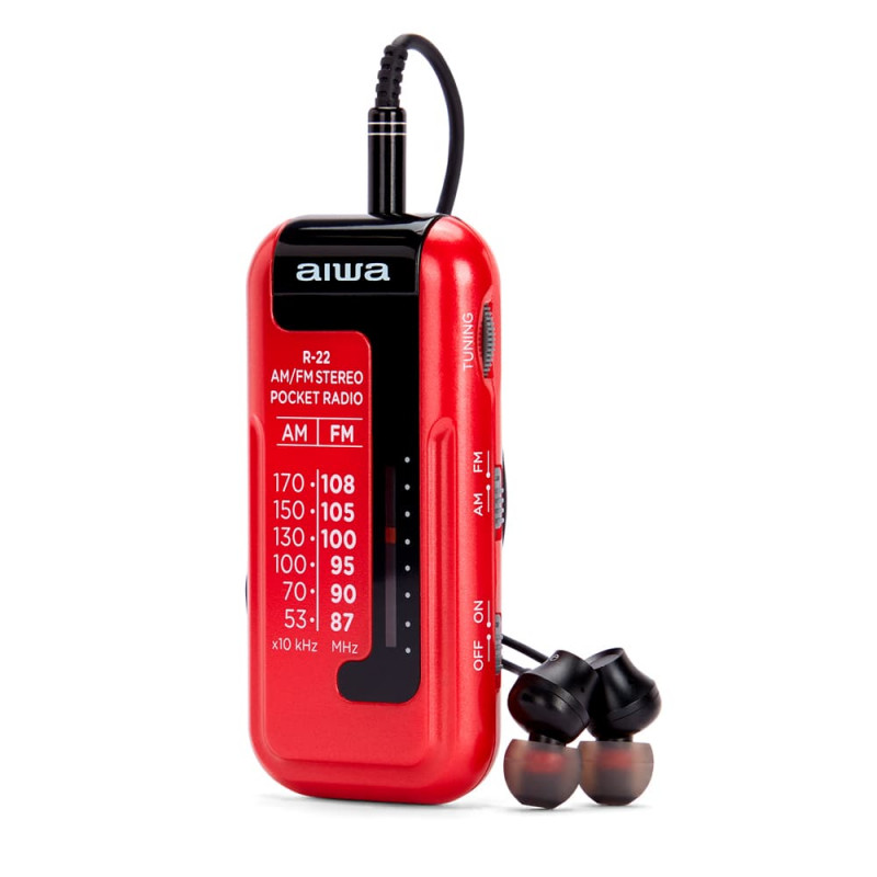 AIWA R-22RD radio kieszonkowe ze słuchawkami, czerwone