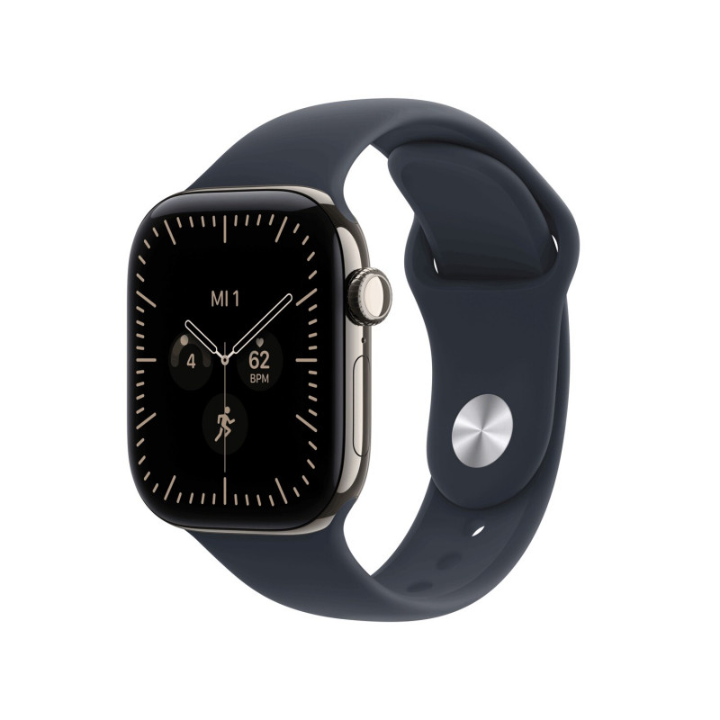 Apple Watch Series 12 GPS + Cellular 42 mm, koperta z tytanu w kolorze naturalnym, granatowy pasek sportowy, M/L