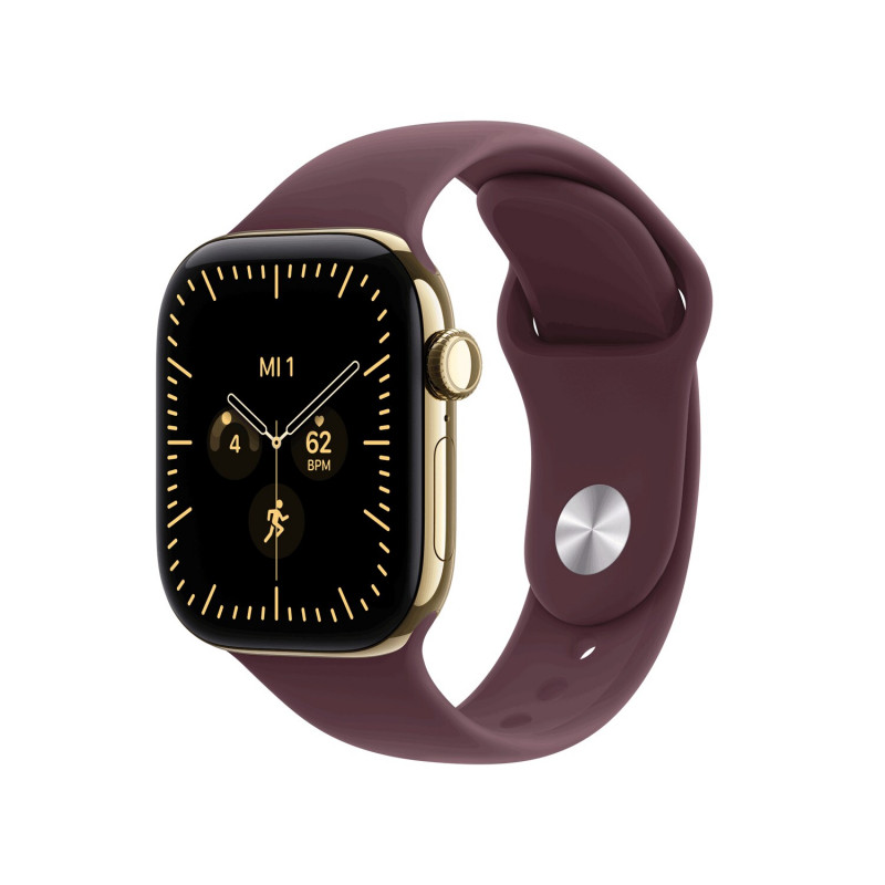 Apple Watch Series 12 GPS + Cellular 42 mm, koperta z tytanu w kolorze promiennego złota, bordowy pasek sportowy, M/L