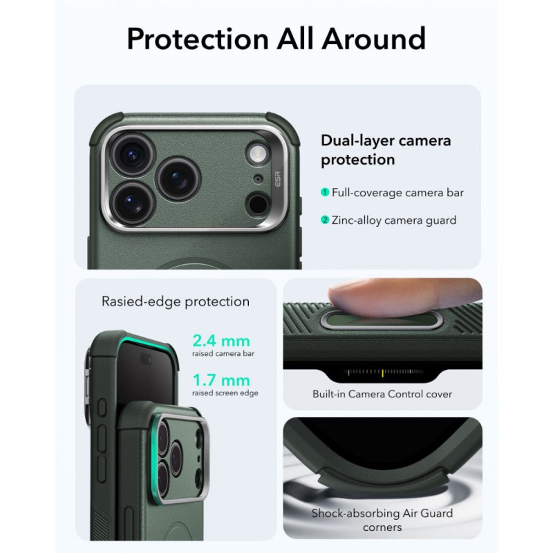 ESR Cyber Tough Kickstand MagSafe etui do Apple iPhone 17 Pro / 18 Pro, zielone