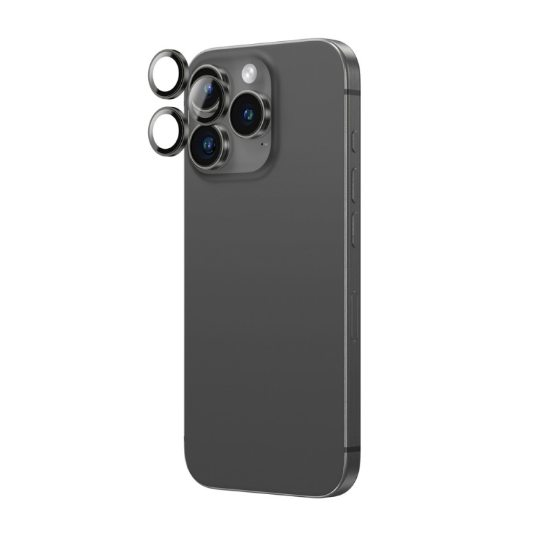 AmazingThing AR Aluminum 3 Lens Glass osłona obiektywów aparatu z ramką do iPhone 16 Pro / 16 Pro Max, czarna