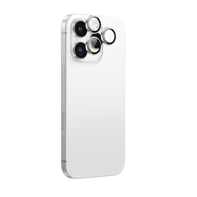 AmazingThing AR Aluminum 3 Lens Glass osłona obiektywów aparatu z ramką do iPhone 16 Pro / 16 Pro Max, srebrna