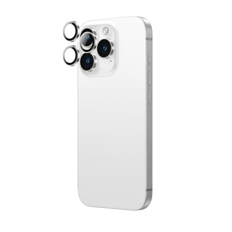 AmazingThing AR Aluminum 3 Lens Glass osłona obiektywów aparatu z ramką do iPhone 16 Pro / 16 Pro Max, srebrna