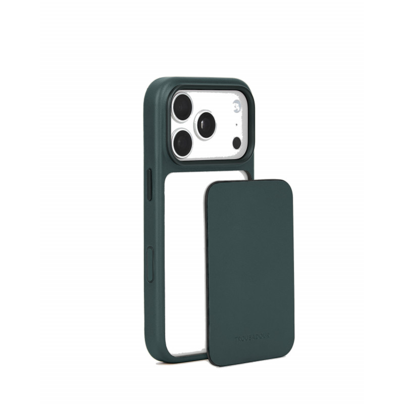 Mujjo Troubadour modułowe etui skórzane do Apple iPhone 18 Pro / 17 Pro, MagSafe, w kolorze obsydianowej zieleni
