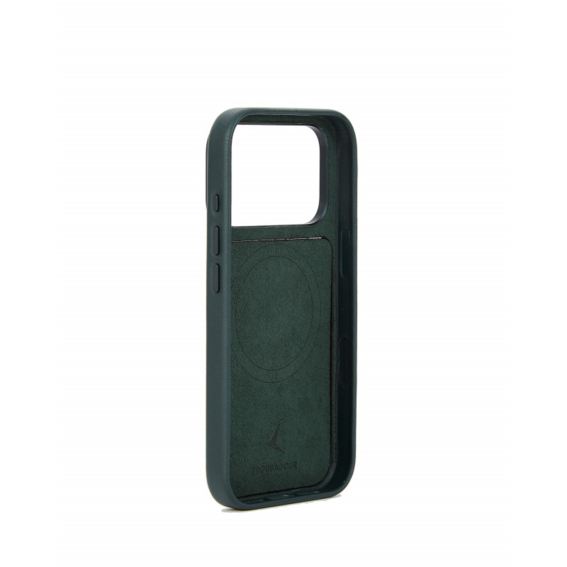 Mujjo Troubadour modułowe etui skórzane do Apple iPhone 18 Pro / 17 Pro, MagSafe, w kolorze obsydianowej zieleni