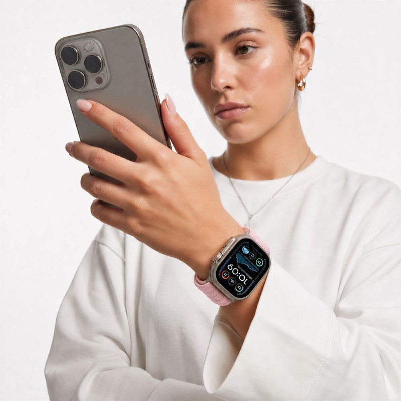 Tech-Protect Nylon Sport pasek do Apple Watch 44/45/46/49 mm, jasnoróżowy