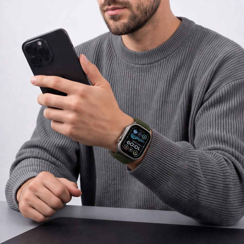 Tech-Protect Nylon Sport pasek do Apple Watch 44/45/46/49 mm, ciemnozielony