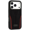Etui Audi R8 Genuine Leather MagSafe ze skóry naturalnej do iPhone 18 Pro / 17 Pro, czarno-czerwone (AUDI000239)