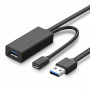 Przedłużacz USB 3.0 UGREEN US175 z portem zasilania micro USB, 5 m, czarny