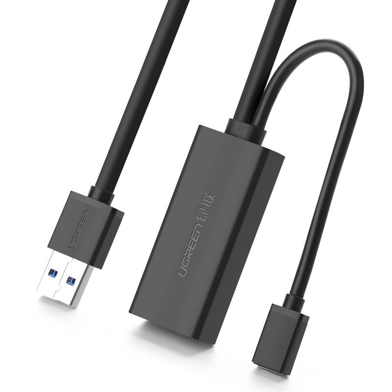 Przedłużacz USB 3.0 UGREEN US175 z portem zasilania micro USB, 5 m, czarny