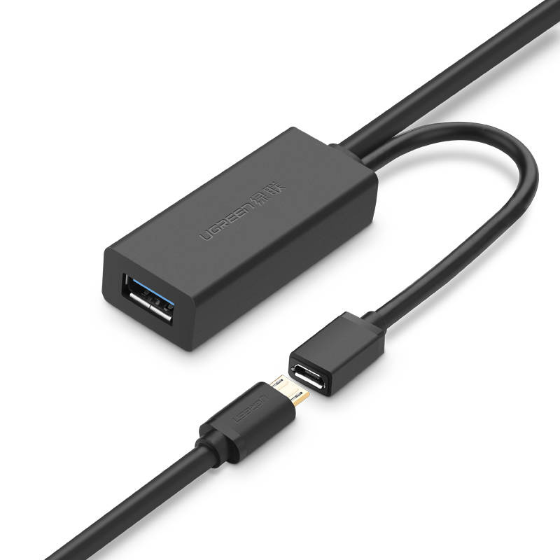 Przedłużacz USB 3.0 UGREEN US175 z portem zasilania micro USB, 5 m, czarny