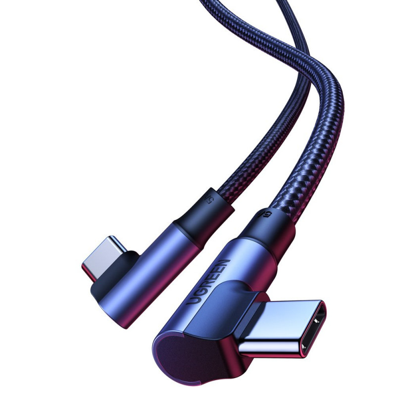 Kabel kątowy UGREEN US335 70696 USB-C do USB-C, 100 W, 1 m, czarny