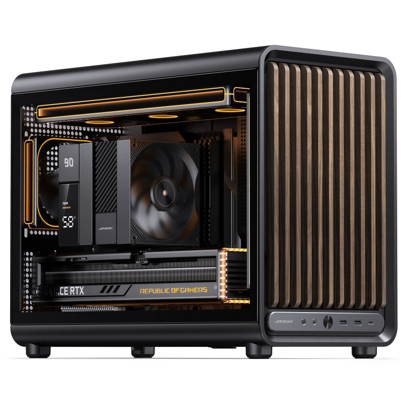 Jonsbo D33 Wood obudowa komputerowa, Micro-ATX, mATX, szkło hartowane, czarna, drewno