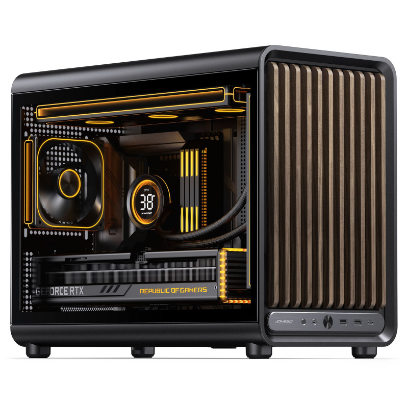Jonsbo D33 Wood obudowa komputerowa, Micro-ATX, mATX, szkło hartowane, czarna, drewno